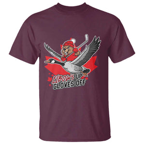 Elbows Up Gloves Off T Shirt Canadian Ice Hockey Beaver Gift TS12 Maroon Print Your Wear