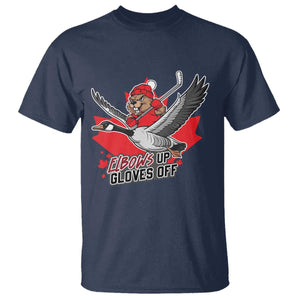 Elbows Up Gloves Off T Shirt Canadian Ice Hockey Beaver Gift TS12 Navy Print Your Wear