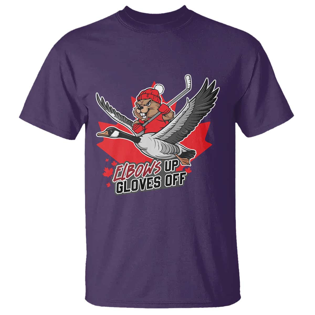 Elbows Up Gloves Off T Shirt Canadian Ice Hockey Beaver Gift TS12 Purple Print Your Wear