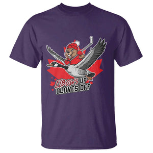 Elbows Up Gloves Off T Shirt Canadian Ice Hockey Beaver Gift TS12 Purple Print Your Wear