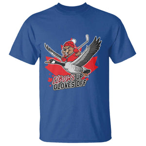 Elbows Up Gloves Off T Shirt Canadian Ice Hockey Beaver Gift TS12 Royal Blue Print Your Wear