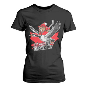 Elbows Up Gloves Off T Shirt For Women Canadian Ice Hockey Beaver Gift TS12 Black Print Your Wear