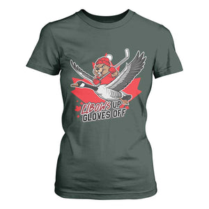 Elbows Up Gloves Off T Shirt For Women Canadian Ice Hockey Beaver Gift TS12 Dark Forest Green Print Your Wear