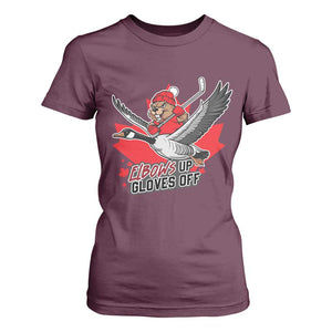 Elbows Up Gloves Off T Shirt For Women Canadian Ice Hockey Beaver Gift TS12 Maroon Print Your Wear