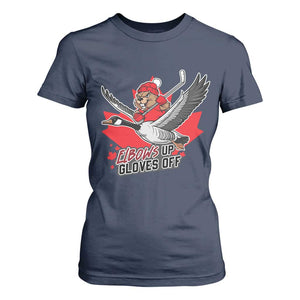 Elbows Up Gloves Off T Shirt For Women Canadian Ice Hockey Beaver Gift TS12 Navy Print Your Wear