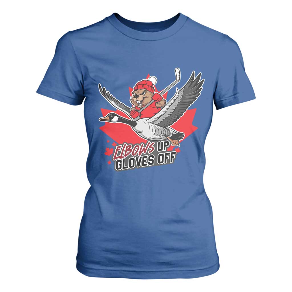 Elbows Up Gloves Off T Shirt For Women Canadian Ice Hockey Beaver Gift TS12 Royal Blue Print Your Wear