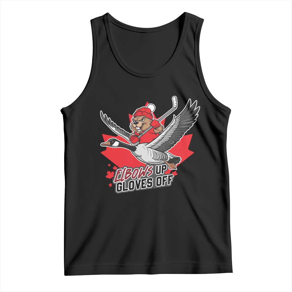 Elbows Up Gloves Off Tank Top Canadian Ice Hockey Beaver Gift TS12 Black Print Your Wear