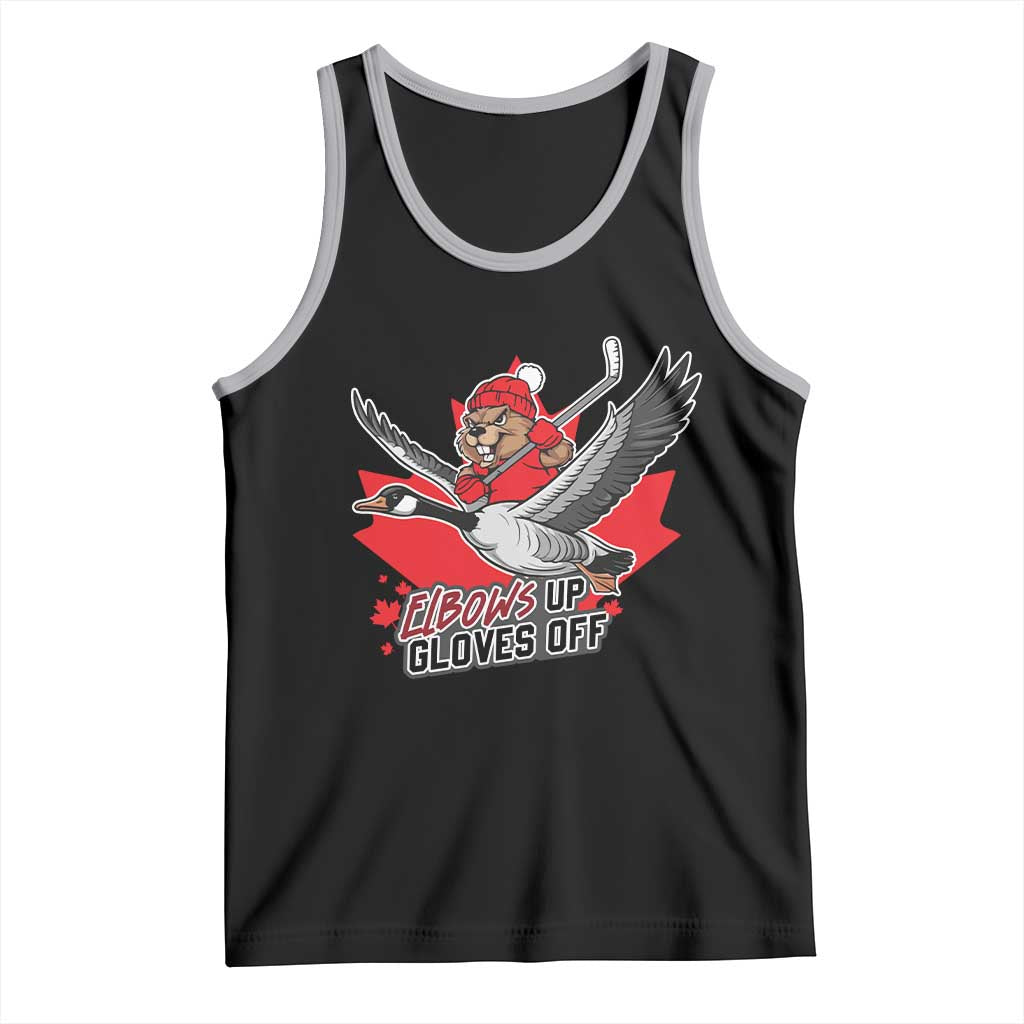 Elbows Up Gloves Off Tank Top Canadian Ice Hockey Beaver Gift TS12 Black Athletic Heather Print Your Wear