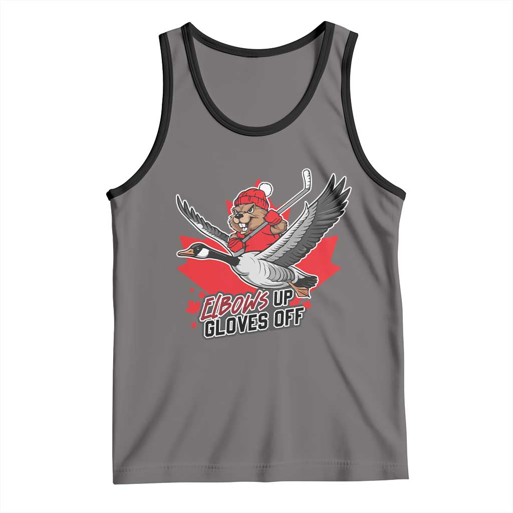 Elbows Up Gloves Off Tank Top Canadian Ice Hockey Beaver Gift TS12 Deep Heather Black Print Your Wear