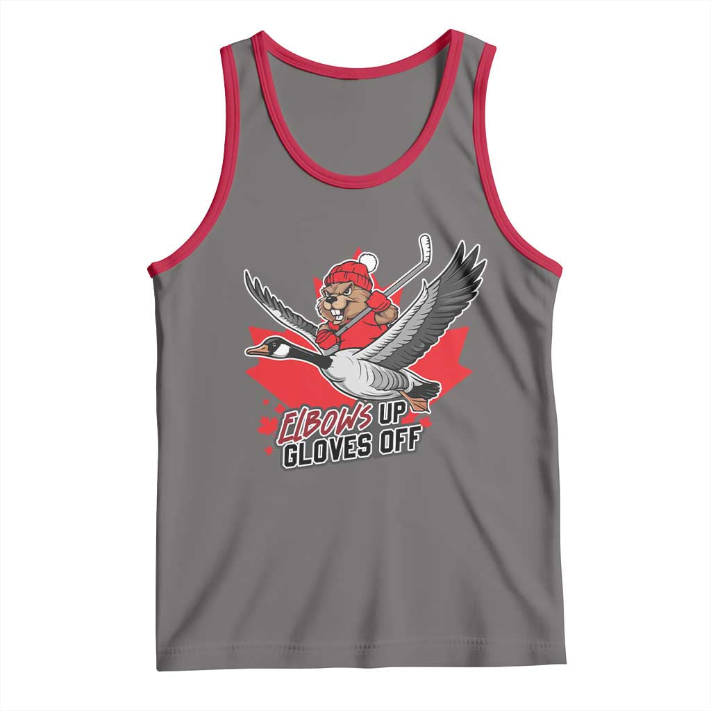 Elbows Up Gloves Off Tank Top Canadian Ice Hockey Beaver Gift TS12 Deep Heather Red Print Your Wear