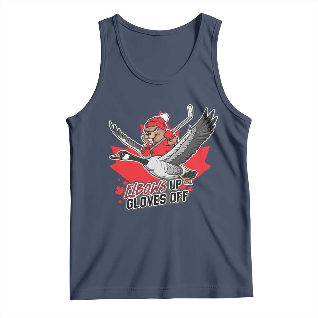 Elbows Up Gloves Off Tank Top Canadian Ice Hockey Beaver Gift TS12 Navy Print Your Wear