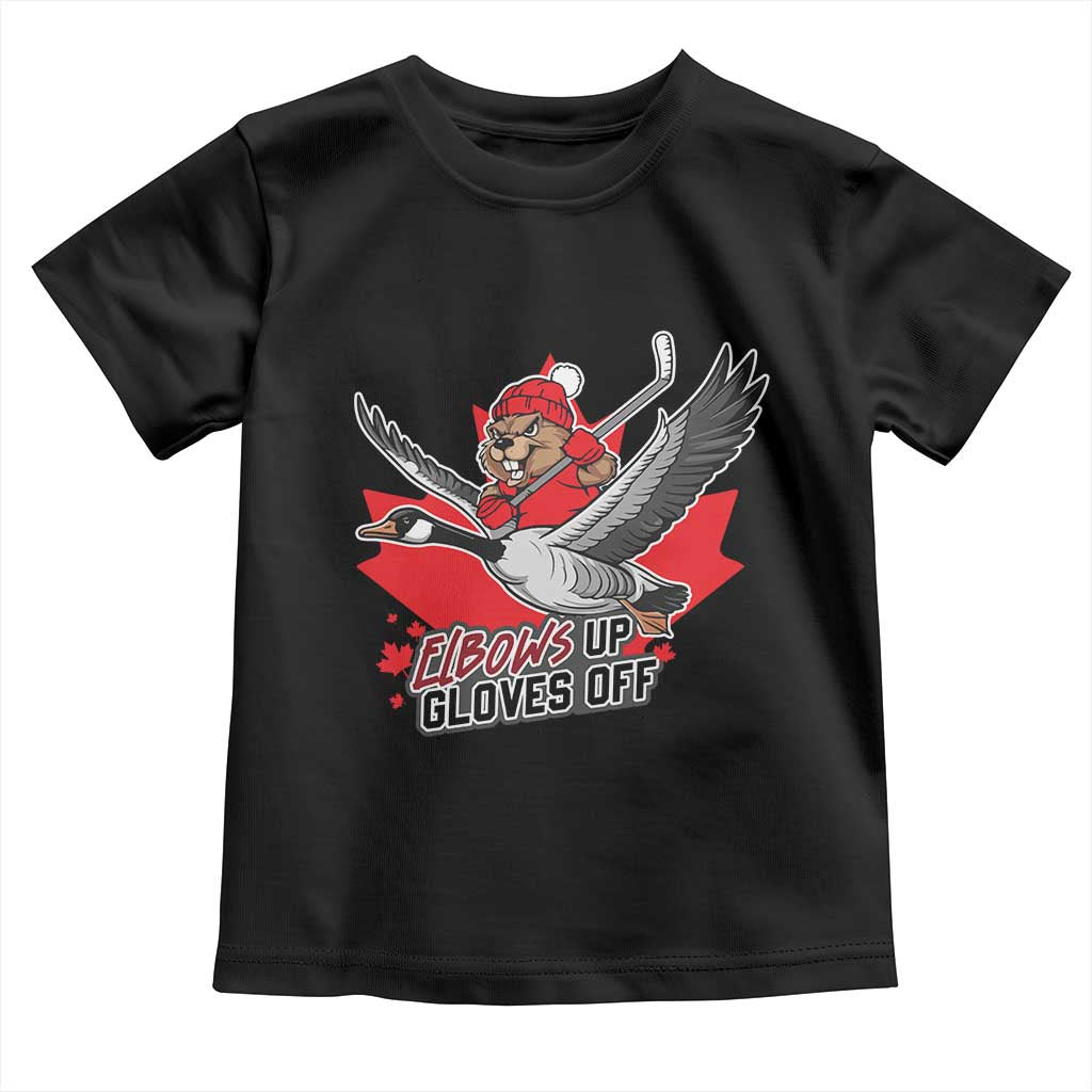 Elbows Up Gloves Off Toddler T Shirt Canadian Ice Hockey Beaver Gift TS12 Black Print Your Wear