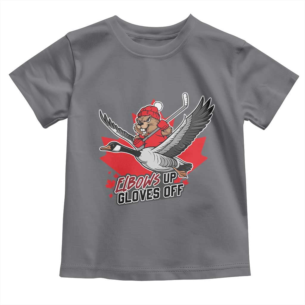 Elbows Up Gloves Off Toddler T Shirt Canadian Ice Hockey Beaver Gift TS12 Charcoal Print Your Wear