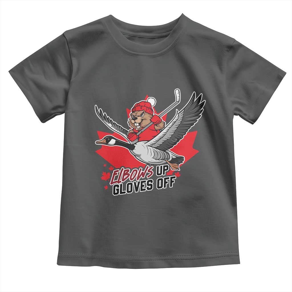 Elbows Up Gloves Off Toddler T Shirt Canadian Ice Hockey Beaver Gift TS12 Dark Heather Print Your Wear
