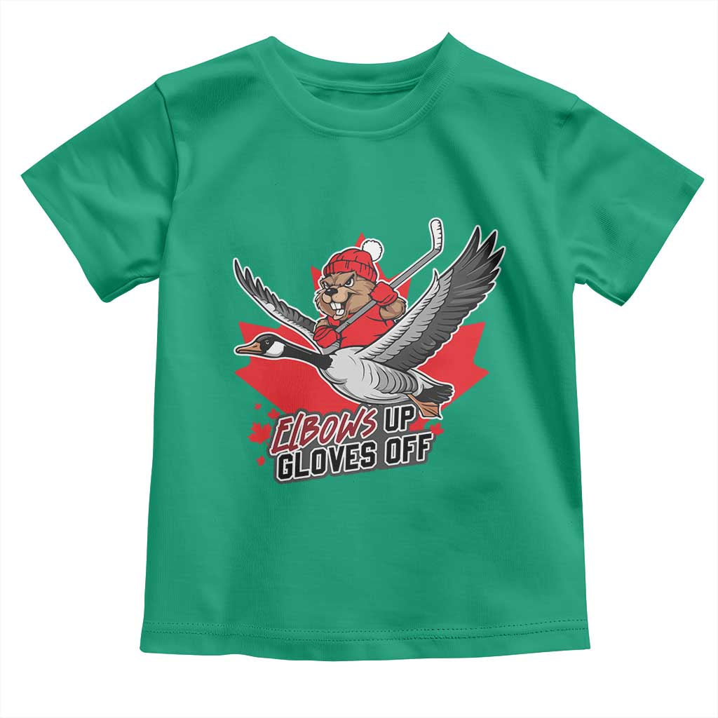 Elbows Up Gloves Off Toddler T Shirt Canadian Ice Hockey Beaver Gift TS12 Irish Green Print Your Wear