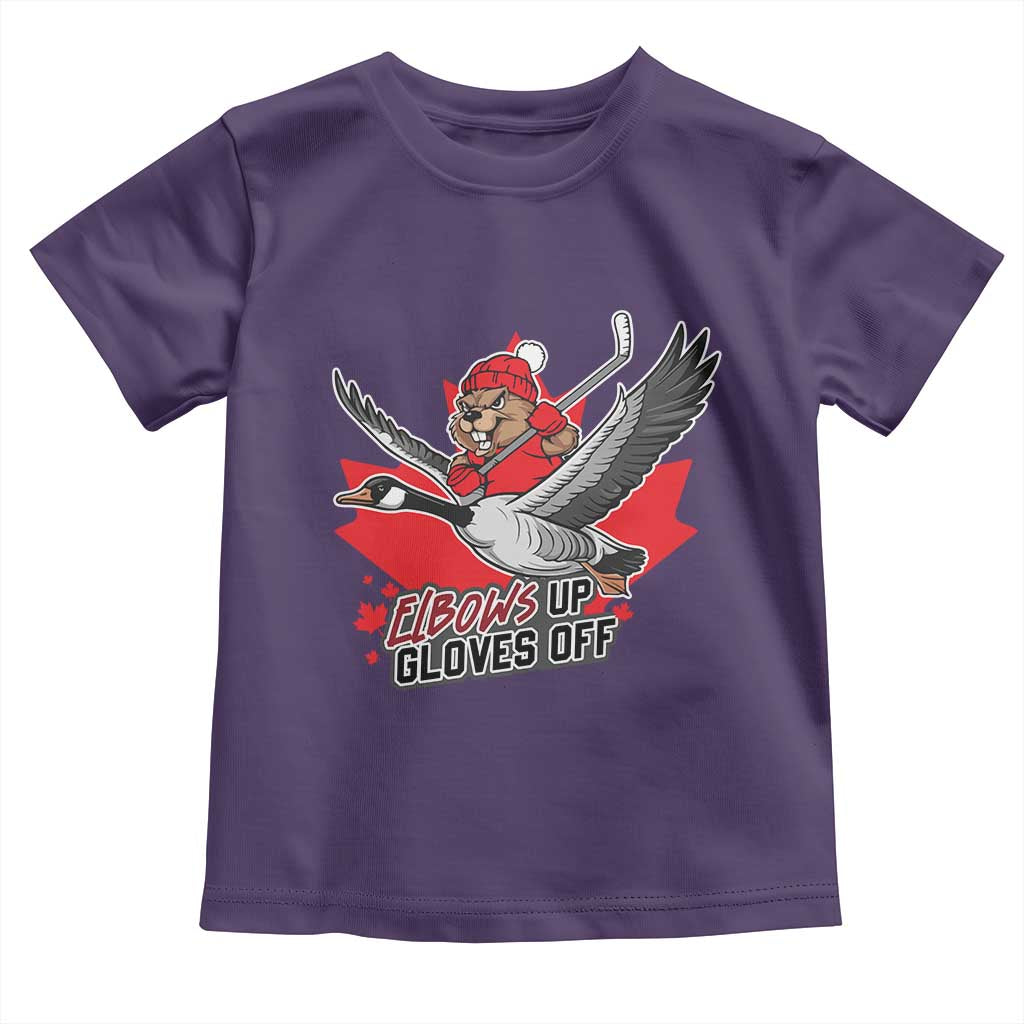 Elbows Up Gloves Off Toddler T Shirt Canadian Ice Hockey Beaver Gift TS12 Purple Print Your Wear
