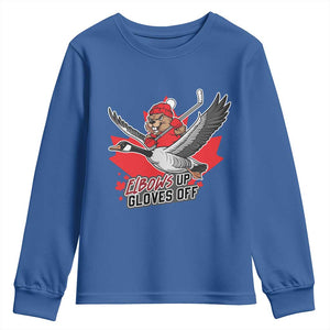Elbows Up Gloves Off Youth Sweatshirt Canadian Ice Hockey Beaver Gift TS12 Royal Blue Print Your Wear