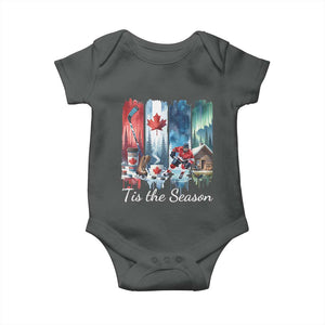 Christmas Canada Ice Hockey Lover Baby Onesie Tis The Season TS12 Dark Heather Print Your Wear