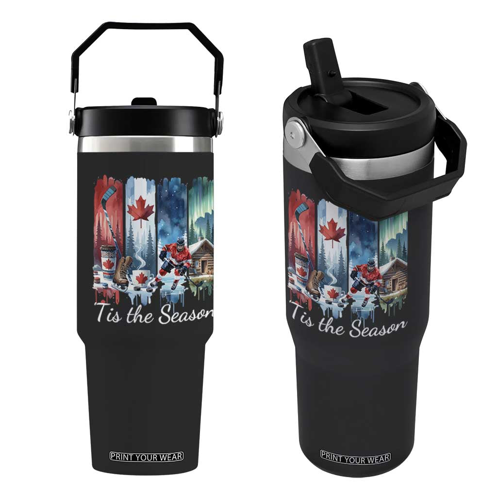 Christmas Canada Ice Hockey Lover Flip Straw Tumbler Tis The Season TS12 One Size: 30 oz Black Print Your Wear