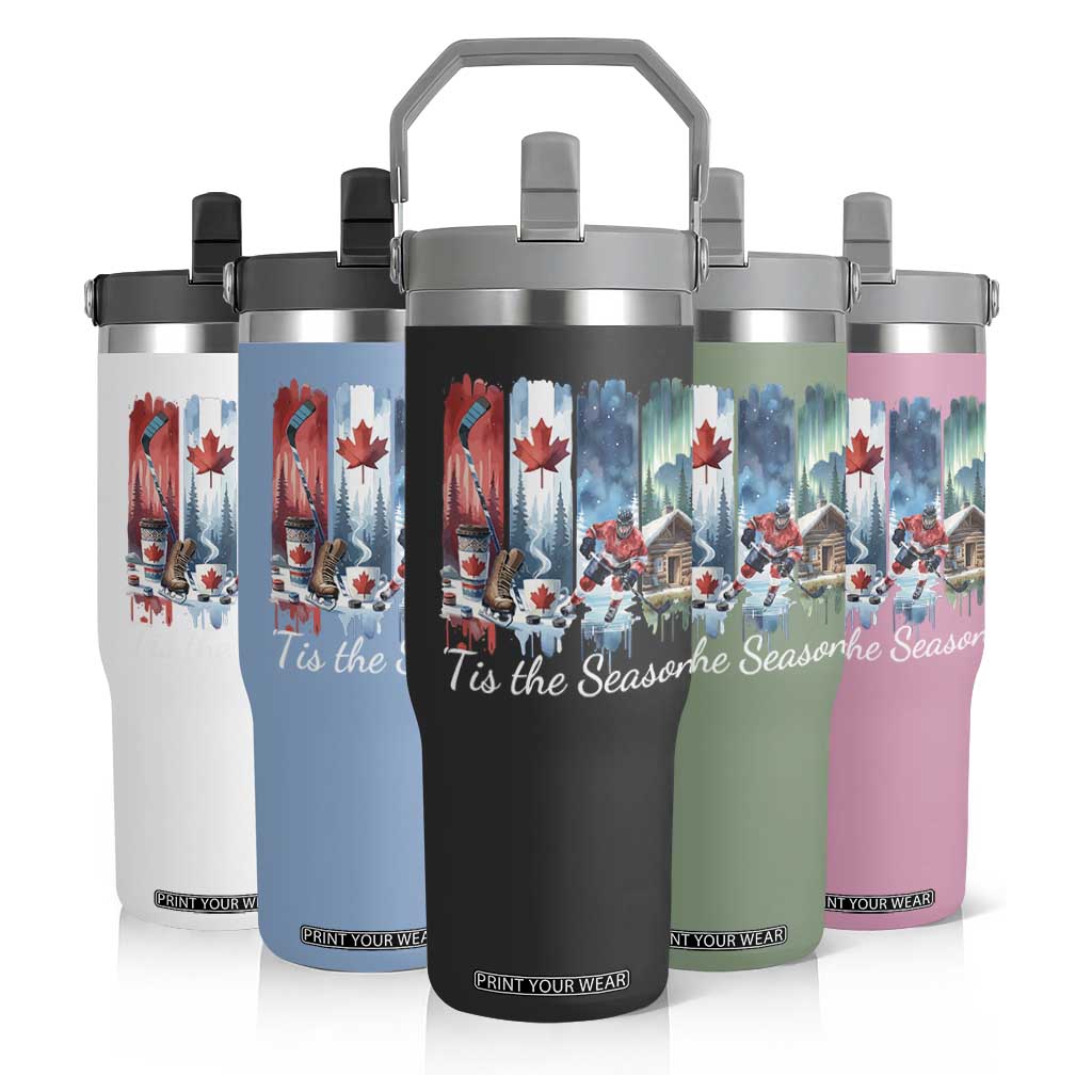 Christmas Canada Ice Hockey Lover Flip Straw Tumbler Tis The Season TS12 Print Your Wear
