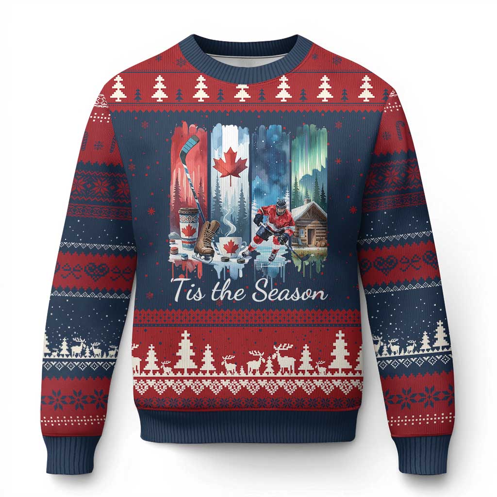 Xmas Canada Ice Hockey Lover Ugly Christmas Sweater Tis The Season TS12 Navy Red Print Your Wear