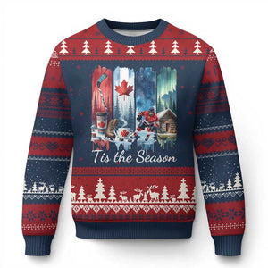 Xmas Canada Ice Hockey Lover Ugly Christmas Sweater Tis The Season TS12 Navy Red Print Your Wear