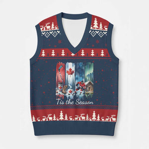 Xmas Canada Ice Hockey Lover V-Neck Knit Sweater Vest Tis The Season TS12 Navy Red Print Your Wear