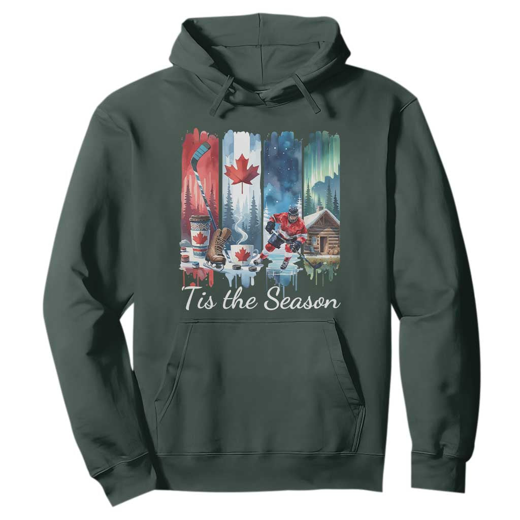 Christmas Canada Ice Hockey Lover Hoodie Tis The Season TS12 Dark Forest Green Print Your Wear