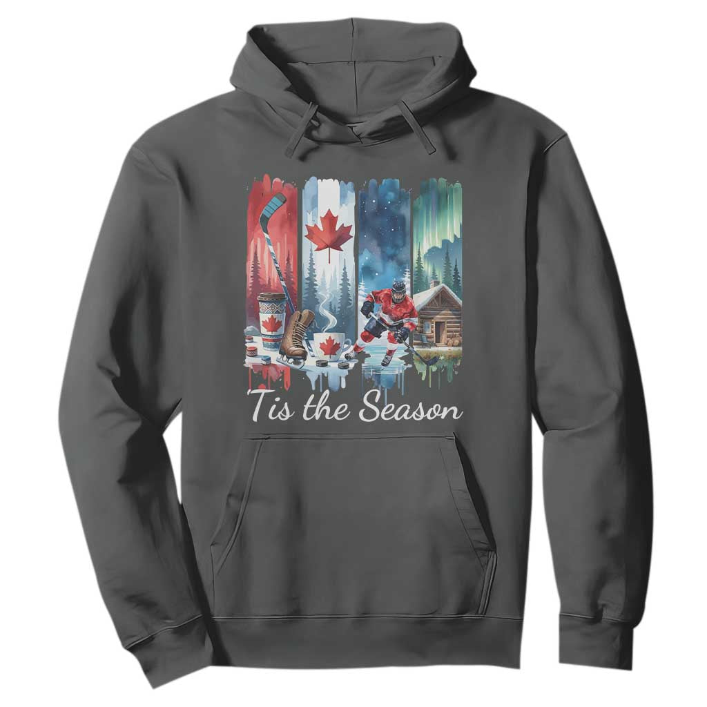 Christmas Canada Ice Hockey Lover Hoodie Tis The Season TS12 Dark Heather Print Your Wear
