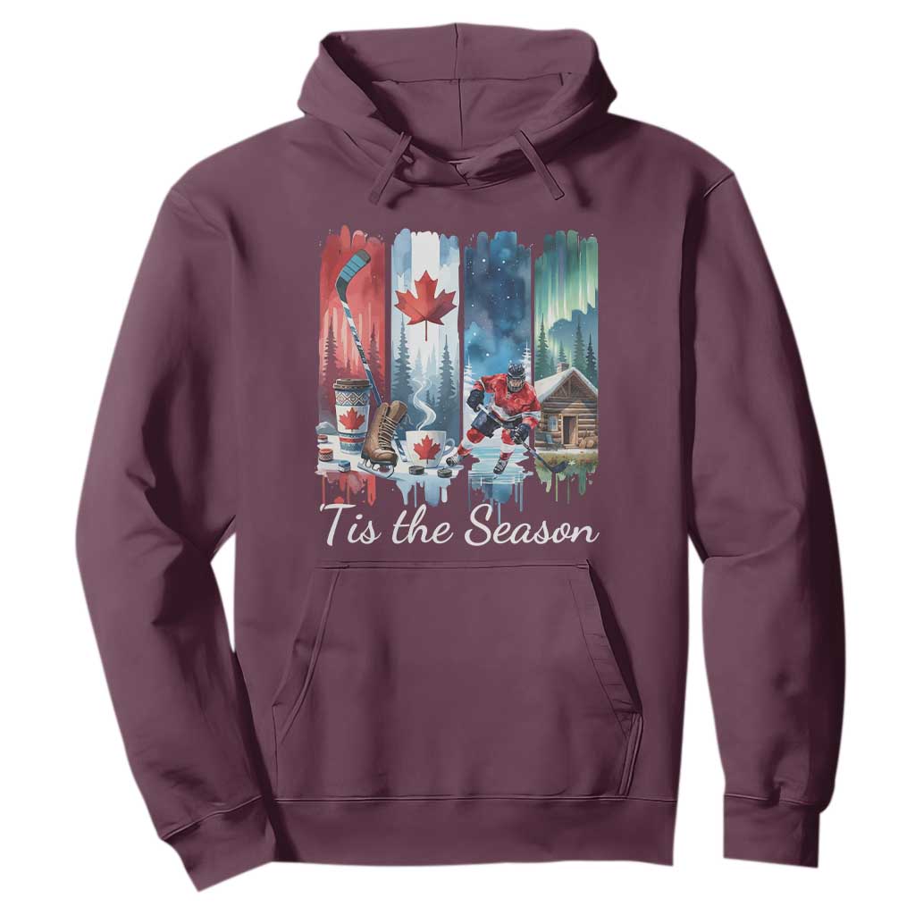 Christmas Canada Ice Hockey Lover Hoodie Tis The Season TS12 Maroon Print Your Wear