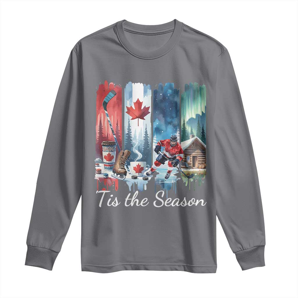 Christmas Canada Ice Hockey Lover Long Sleeve Shirt Tis The Season TS12 Charcoal Print Your Wear
