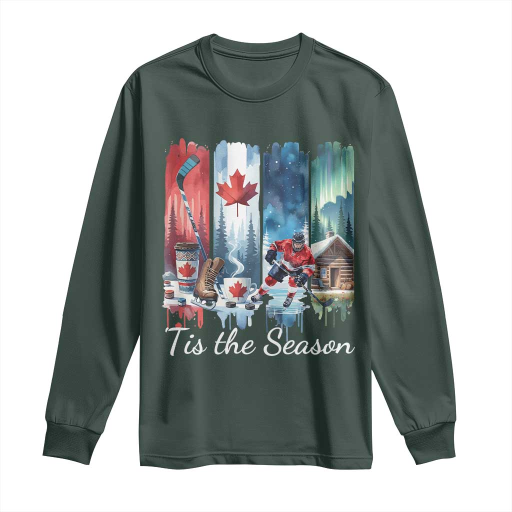 Christmas Canada Ice Hockey Lover Long Sleeve Shirt Tis The Season TS12 Dark Forest Green Print Your Wear