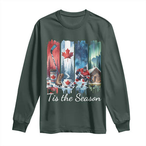 Christmas Canada Ice Hockey Lover Long Sleeve Shirt Tis The Season TS12 Dark Forest Green Print Your Wear