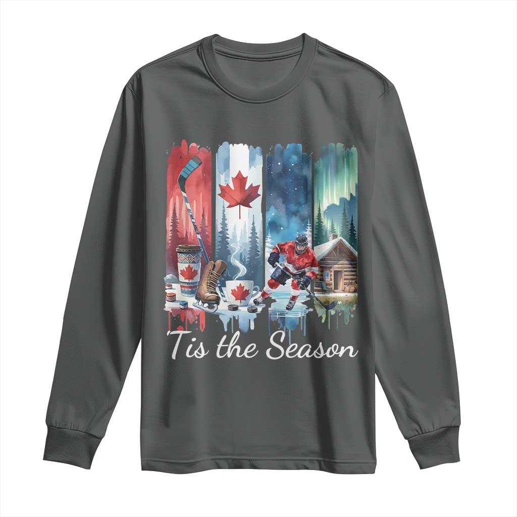 Christmas Canada Ice Hockey Lover Long Sleeve Shirt Tis The Season TS12 Dark Heather Print Your Wear