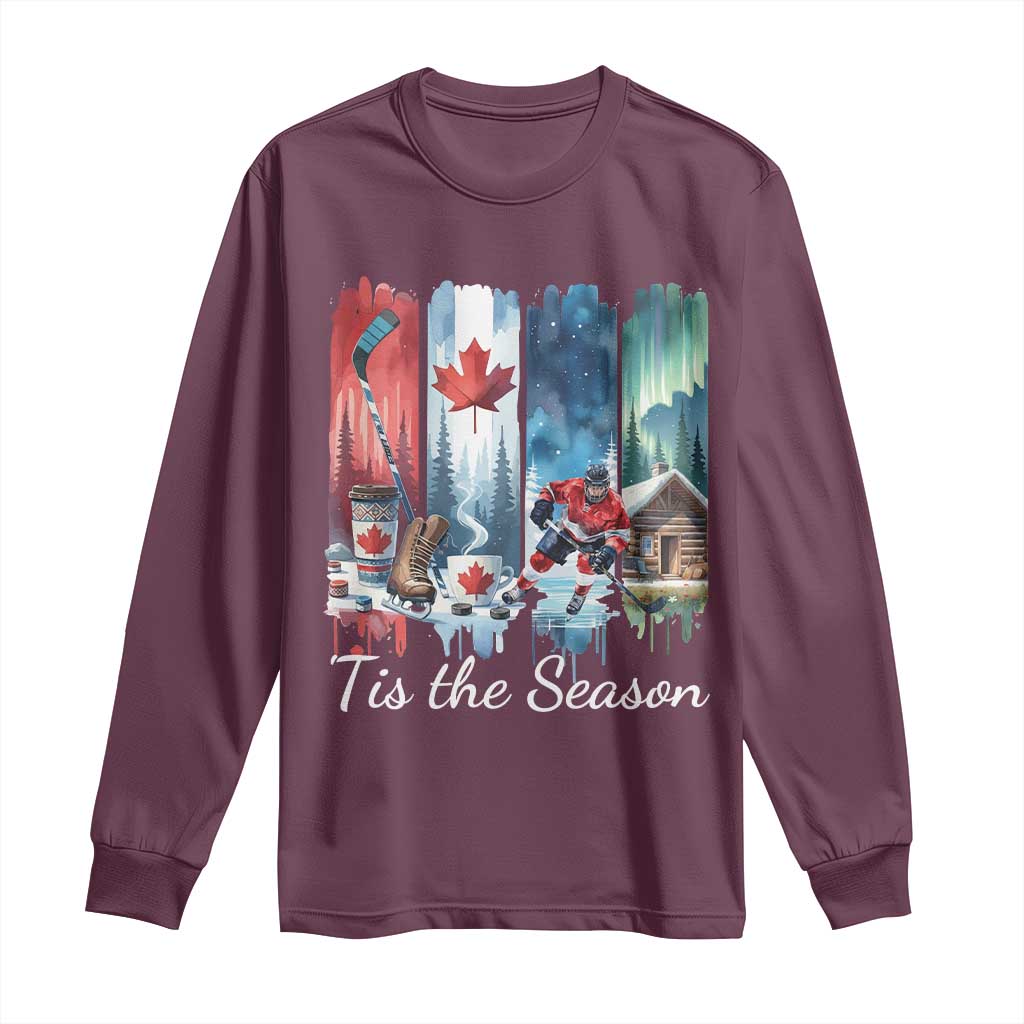 Christmas Canada Ice Hockey Lover Long Sleeve Shirt Tis The Season TS12 Maroon Print Your Wear