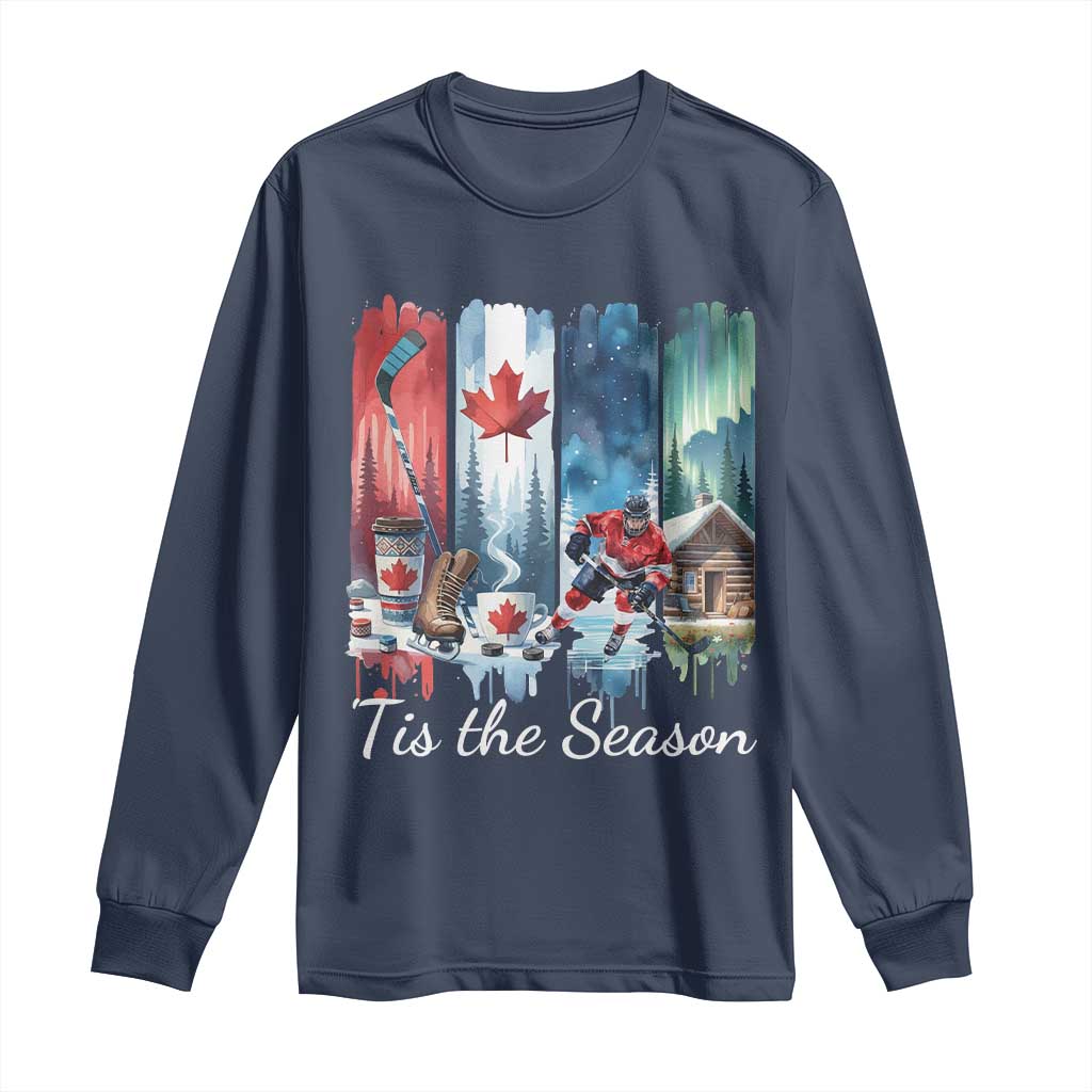 Christmas Canada Ice Hockey Lover Long Sleeve Shirt Tis The Season TS12 Navy Print Your Wear