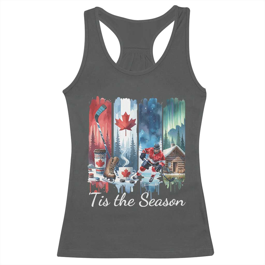 Christmas Canada Ice Hockey Lover Racerback Tank Top Tis The Season TS12 Dark Heather Print Your Wear