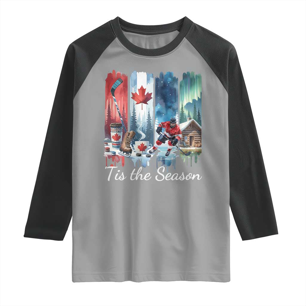 Christmas Canada Ice Hockey Lover Raglan Shirt Tis The Season TS12 Sport Gray Black Print Your Wear