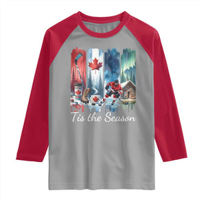Christmas Canada Ice Hockey Lover Raglan Shirt Tis The Season TS12 Sport Gray Red Print Your Wear
