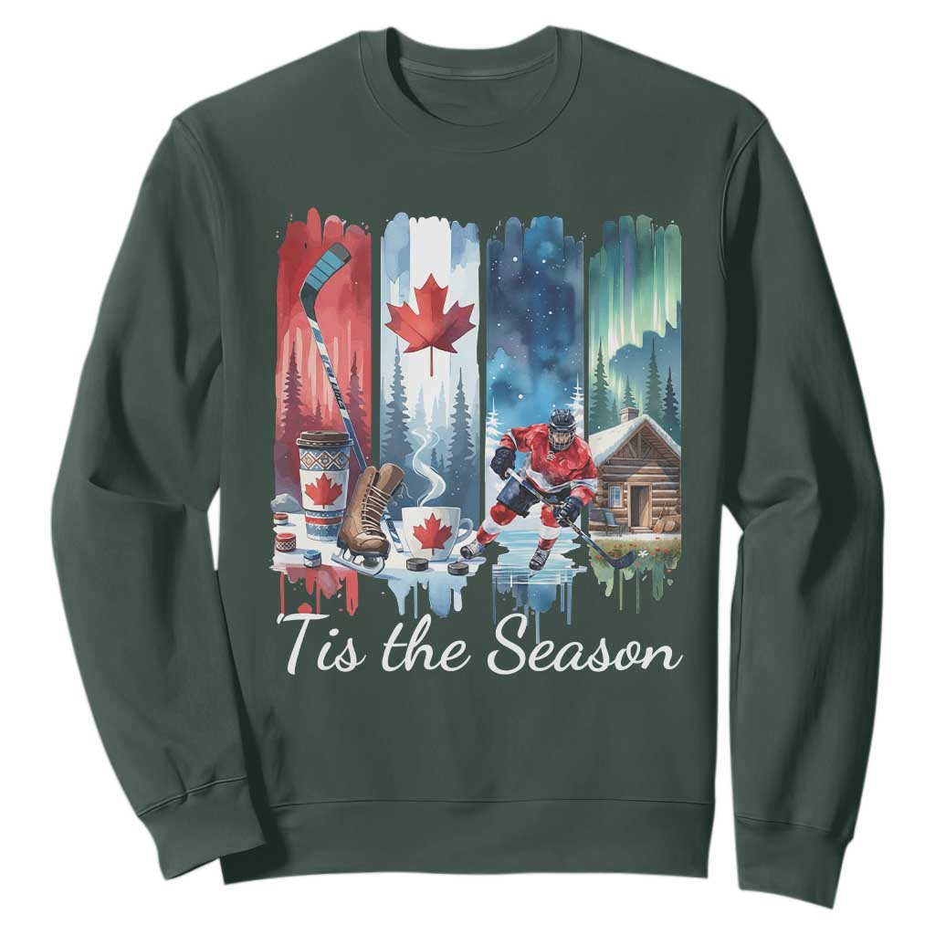 Christmas Canada Ice Hockey Lover Sweatshirt Tis The Season TS12 Dark Forest Green Print Your Wear