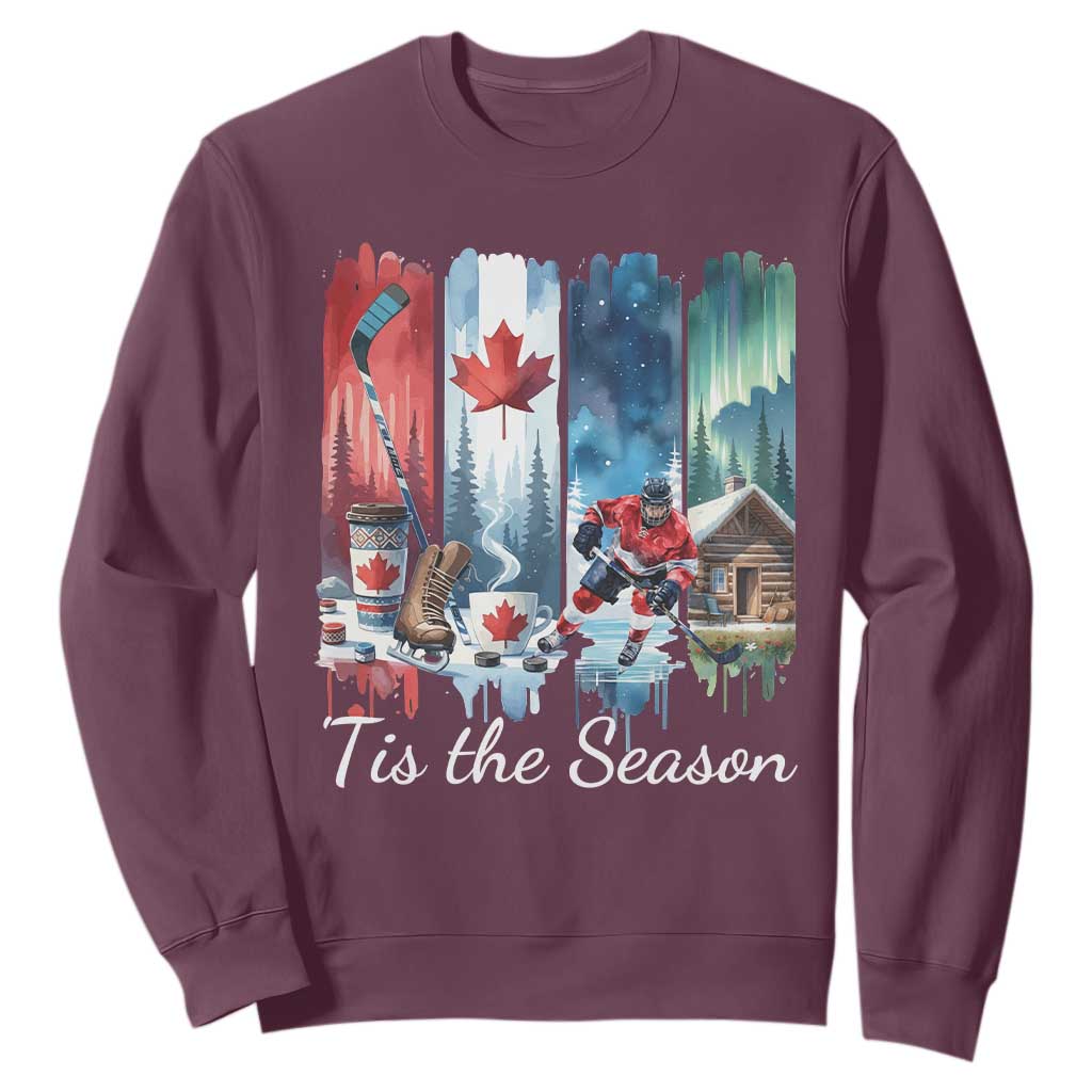 Christmas Canada Ice Hockey Lover Sweatshirt Tis The Season TS12 Maroon Print Your Wear