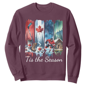 Christmas Canada Ice Hockey Lover Sweatshirt Tis The Season TS12 Maroon Print Your Wear