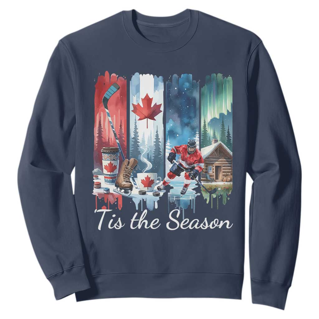Christmas Canada Ice Hockey Lover Sweatshirt Tis The Season TS12 Navy Print Your Wear