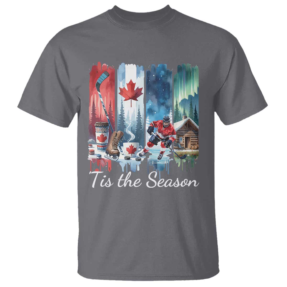 Christmas Canada Ice Hockey Lover T Shirt Tis The Season TS12 Charcoal Print Your Wear