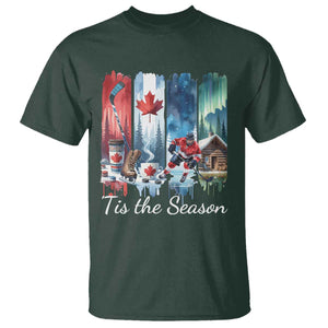 Christmas Canada Ice Hockey Lover T Shirt Tis The Season TS12 Dark Forest Green Print Your Wear
