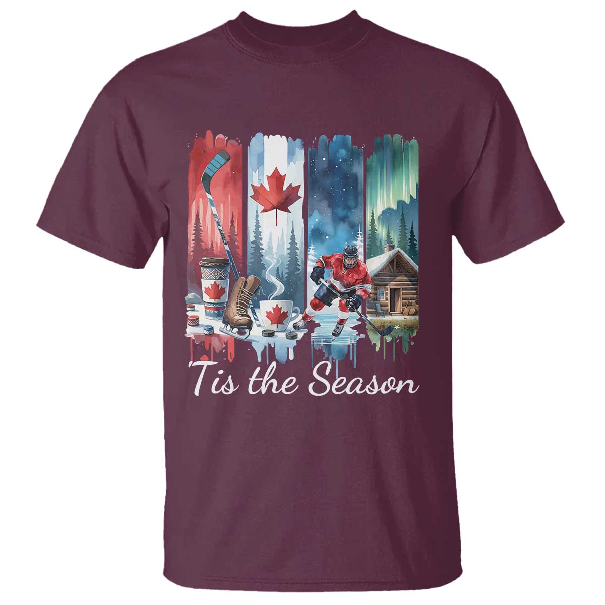 Christmas Canada Ice Hockey Lover T Shirt Tis The Season TS12 Maroon Print Your Wear