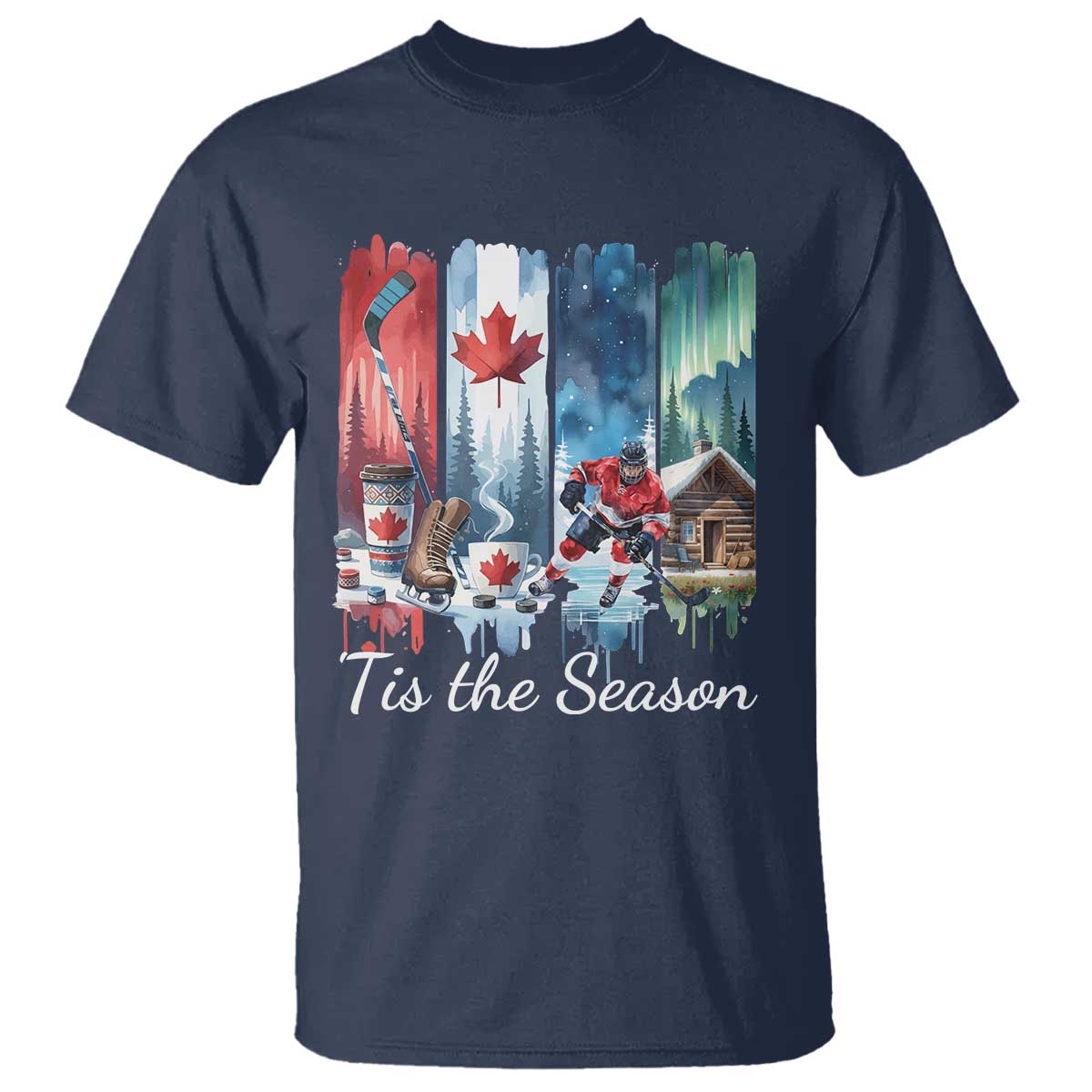 Christmas Canada Ice Hockey Lover T Shirt Tis The Season TS12 Navy Print Your Wear