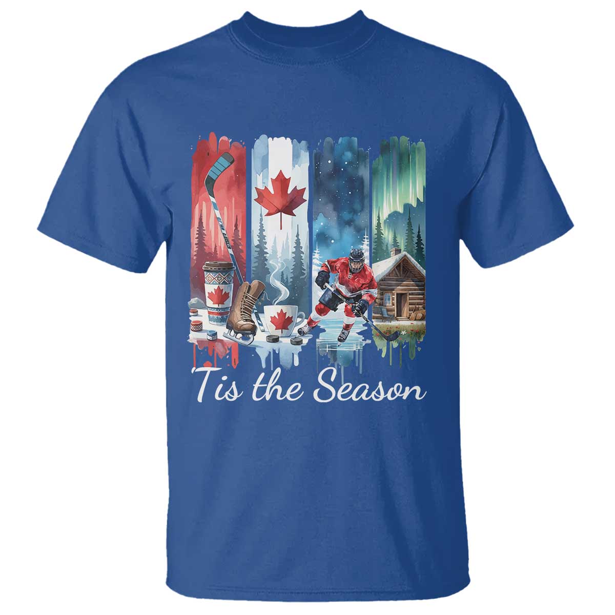Christmas Canada Ice Hockey Lover T Shirt Tis The Season TS12 Royal Blue Print Your Wear