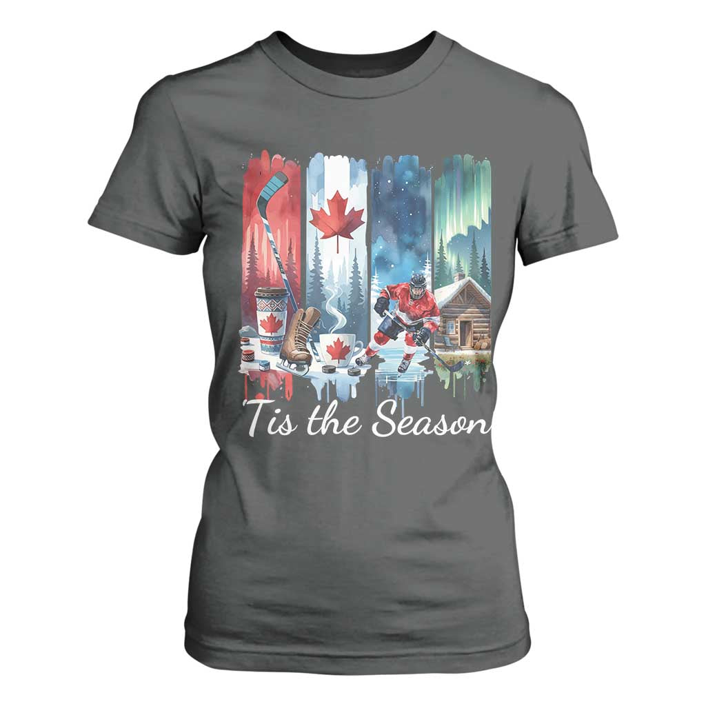Christmas Canada Ice Hockey Lover T Shirt For Women Tis The Season TS12 Dark Heather Print Your Wear