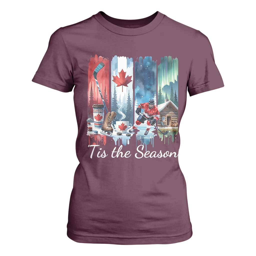 Christmas Canada Ice Hockey Lover T Shirt For Women Tis The Season TS12 Maroon Print Your Wear
